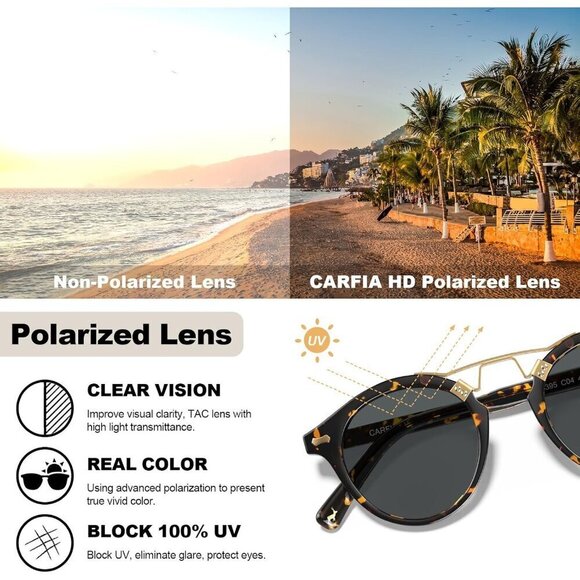 Small Acetate Polarized Sunglasses Women Men UV Protection Retro Round main image 7